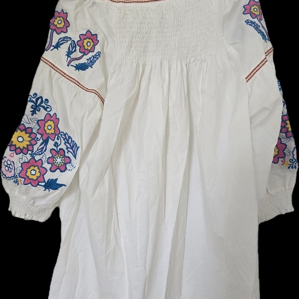 Velzera White Blouse with Colorful Floral Embroidery